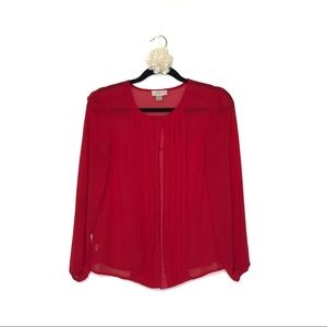 Ann Taylor LOFT-Red semi-sheer blouse-EUC-Sz Small